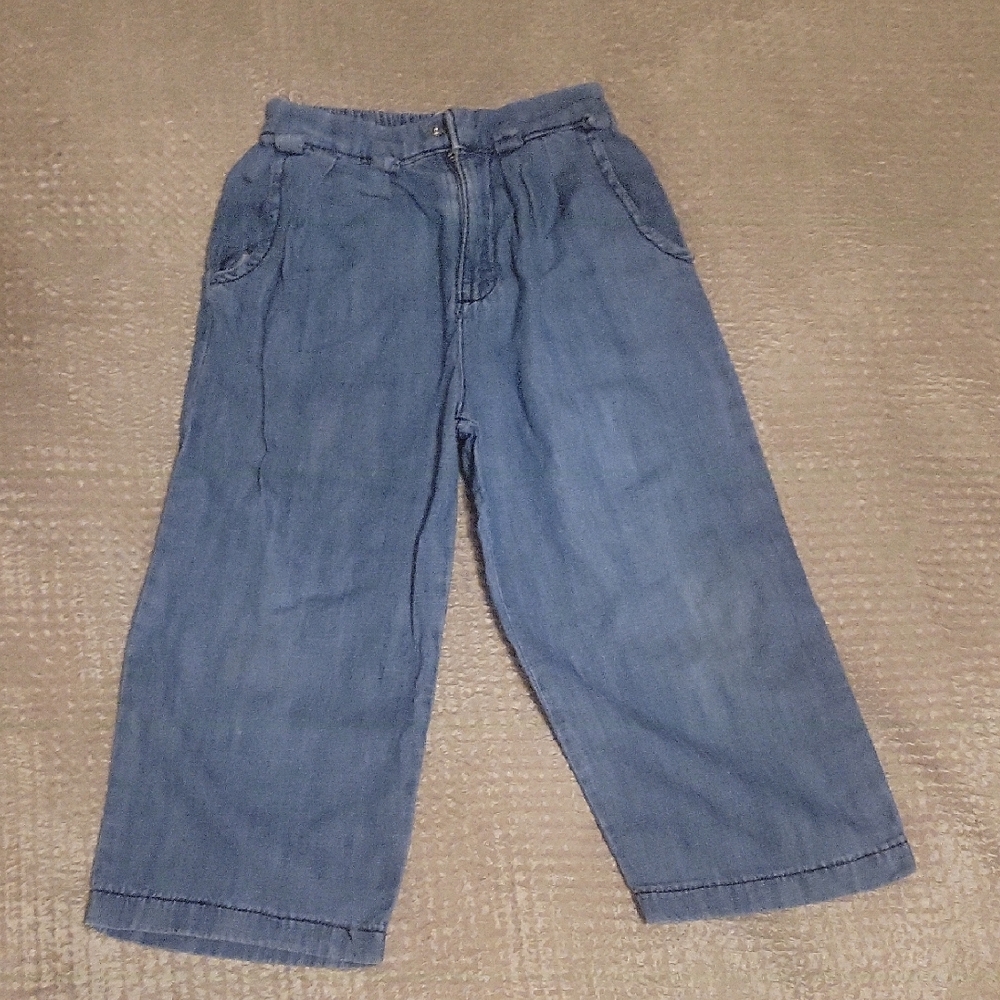 Light Wash Denim Wide Leg Pants - Blue